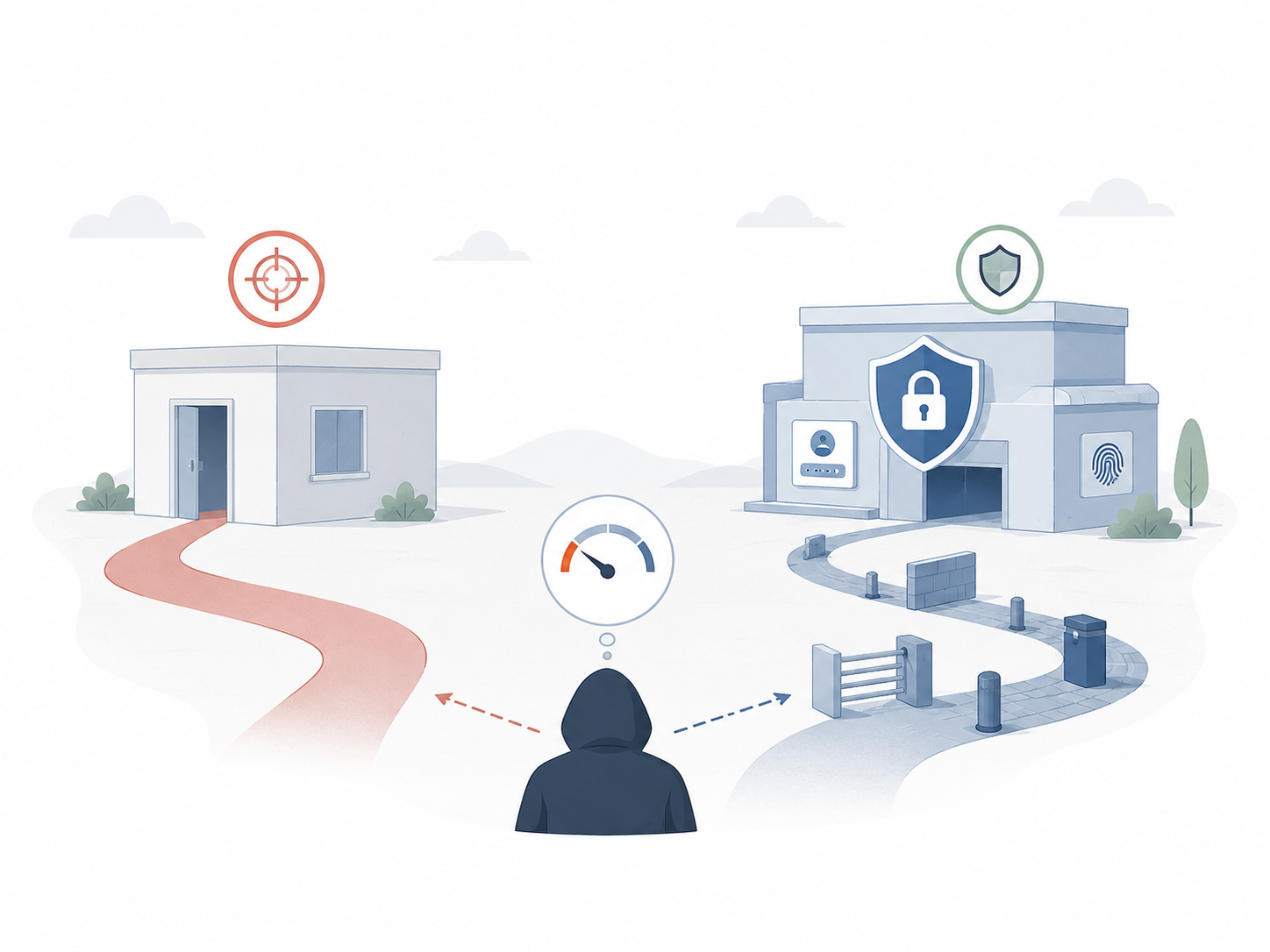 Editorial graphic about attacker economics and resource tradeoffs